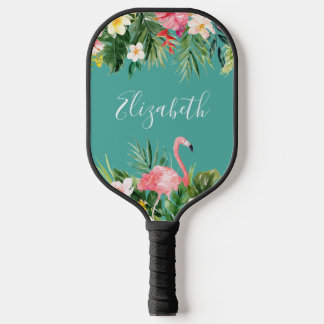 Palas De Pickleball Acuarela Flamingo floral tropical Añadir nombre Ve
