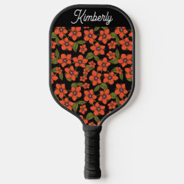 Palas De Pickleball Acuarela floral roja con nombre personalizado