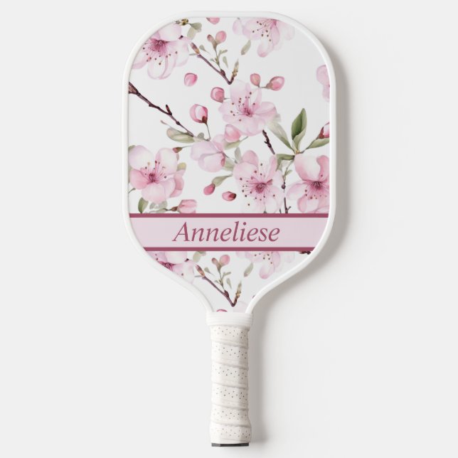 Palas De Pickleball Acuarela personalizada de cerezo en flor (Anverso)