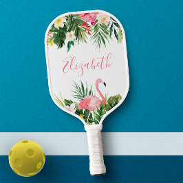 Palas De Pickleball Acuarela Tropical Floral Rosa Flamingo Añadir nomb