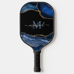 Palas De Pickleball Agante monograma azul, negro y oro