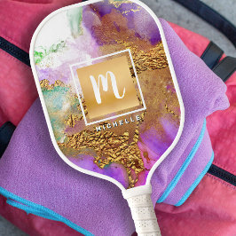 Palas De Pickleball Aguamarina Monograma Purpura Rosa Con Hojuela De O