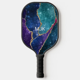 Palas De Pickleball Aguamarina Púrpura Azul Venas de Oro Monograma Ága