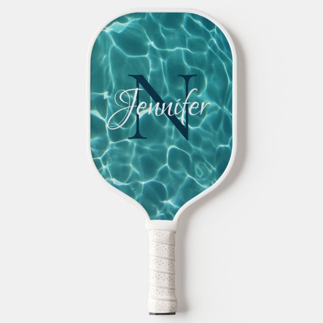 Palas De Pickleball Alberca de natación en aqua teal monogramada (Anverso)