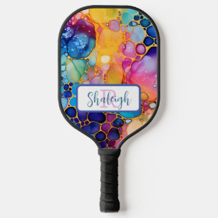 Palas De Pickleball Alcohol arcoiris y tinta artísticas, coloridas y a