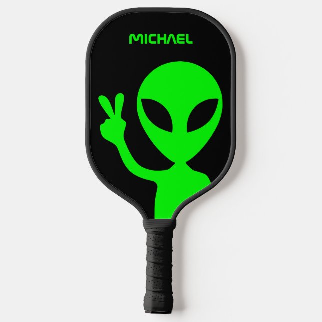 Palas De Pickleball Aliente negro y verde animado personalizado (Reverso )