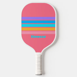 Palas De Pickleball Amanecer Neon de los 80 en rayas con nombre