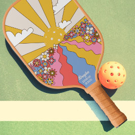 Palas De Pickleball Amanecer "Pickleball" hippie, Personalizado retro 