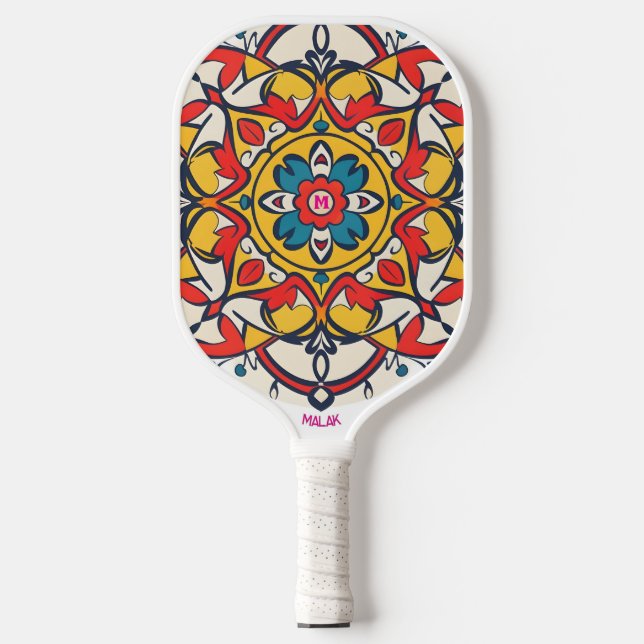 Palas De Pickleball amarillo mosaico rojo (Anverso)
