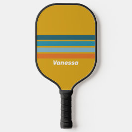 Palas De Pickleball Amarillo Retro a través de rayas con nombre