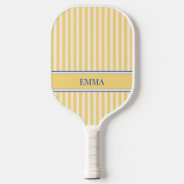 Palas De Pickleball Amarillo y Azul Preppy Nombre Personalizado Rayado