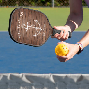 Palas De Pickleball Ancla náutica de madera marrón con monograma