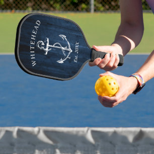Palas De Pickleball Ancla Náutica Monograma Madera Azul Marino