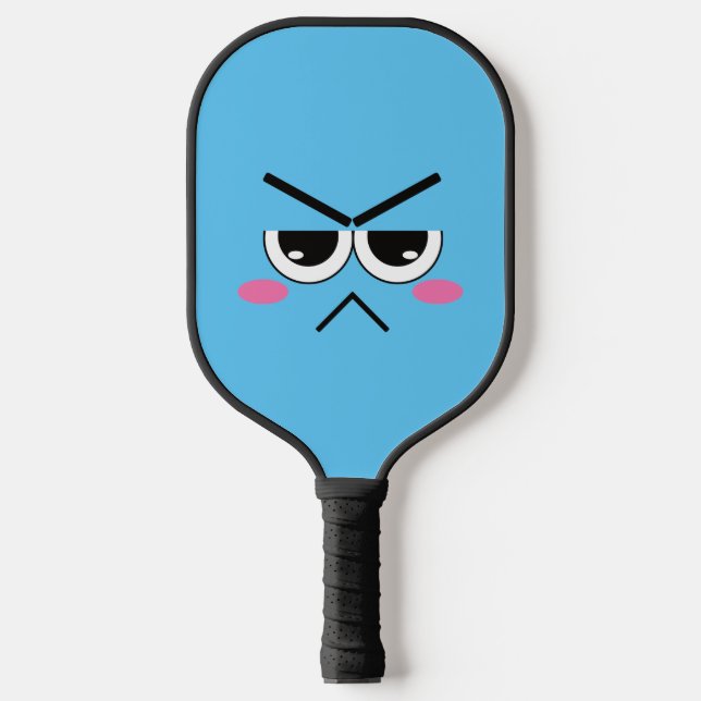 Palas De Pickleball Angry Kawaii Face On Blue (Anverso)