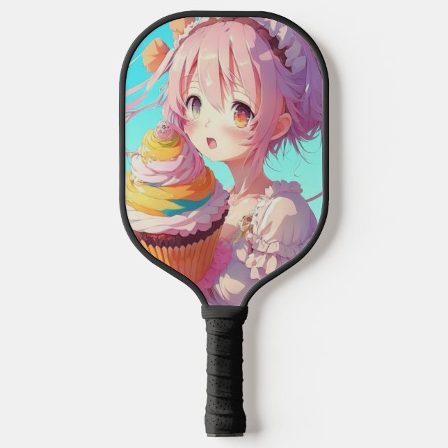 Palas De Pickleball Anime Chica con un caprichoso pastel (Anverso)