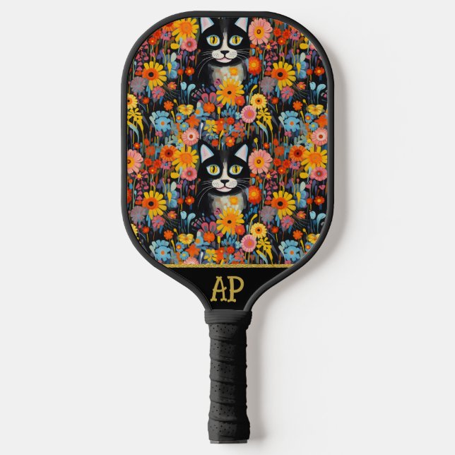 Palas De Pickleball *~* AP68 Floral Whimsical Quirky Cat FOTO 7 (Anverso)