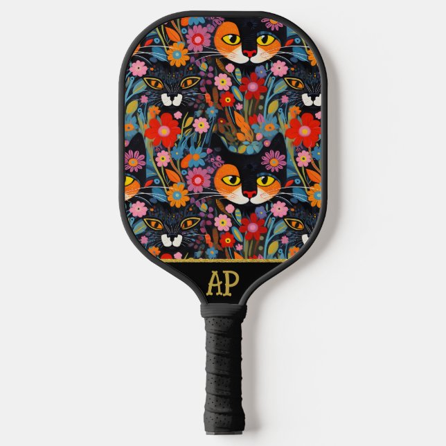 Palas De Pickleball *~* AP68 Floral Whimsical Quirky Cat FOTO 8 (Anverso)