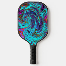 Palas De Pickleball Aqua Blue and Black Groovy Resumen de arte retro