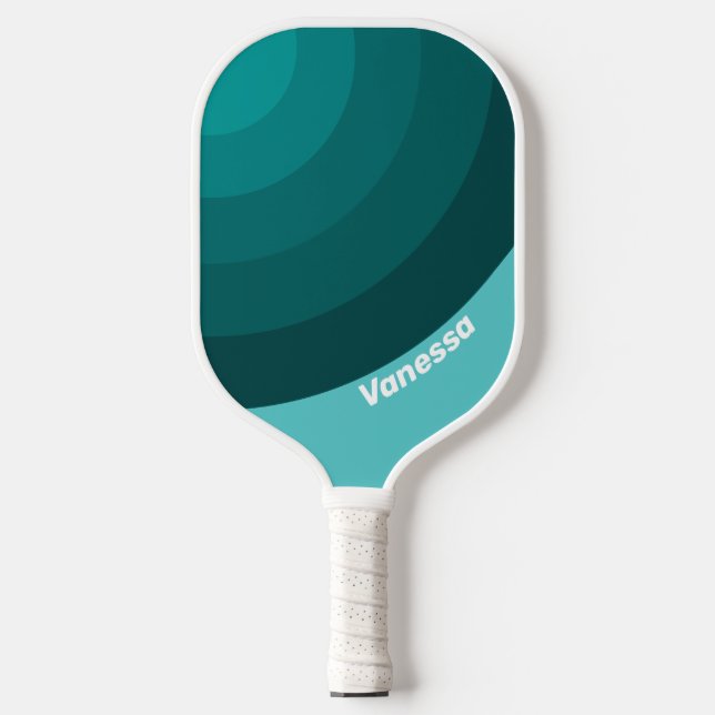 Palas De Pickleball Aqua Fade Circle Stripe with Name (Anverso)