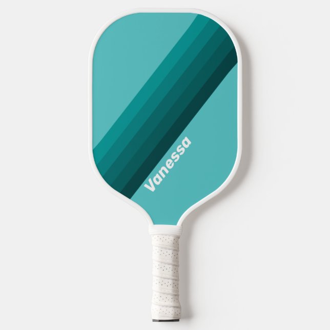 Palas De Pickleball Aqua Fade Stripes with Name (Anverso)