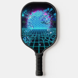 Palas De Pickleball Aqua Glitch Matrix Neon Azul Futurista Pickleball
