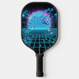Palas De Pickleball Aqua Glitch Matrix Neon Azul Futurista Pickleball