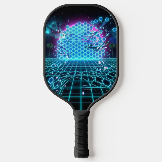 Palas De Pickleball Aqua Glitch Matrix Neon Blue Futuristic Pickleball (Anverso)