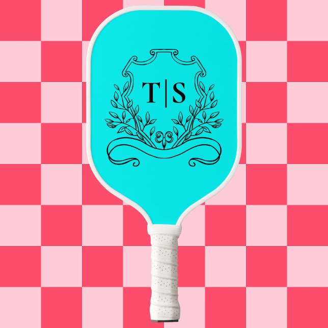 Palas De Pickleball Aqua Teal Monogram Tropical Classic Crest (Aqua Teal Monogram Tropical Classic Crest Pickleball Paddle
)