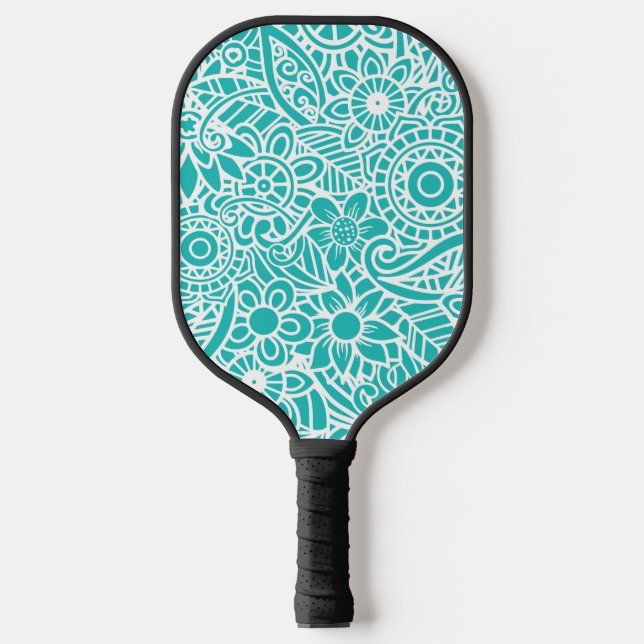 Palas De Pickleball Aqua Turquoise and White Abstract Floral Hawaii (Anverso)