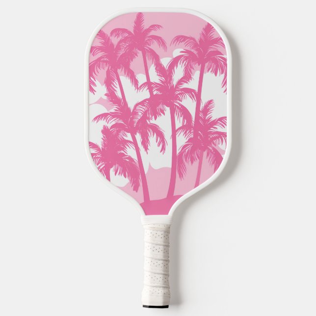 Palas De Pickleball Árboles tropicales de palmeras blancas rosadas ret (Reverso )