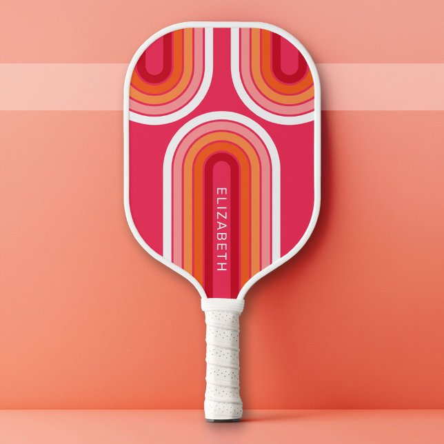 Palas De Pickleball Arco de línea retro con Naranja rosado caliente -  (Custom Pickleball Paddle)