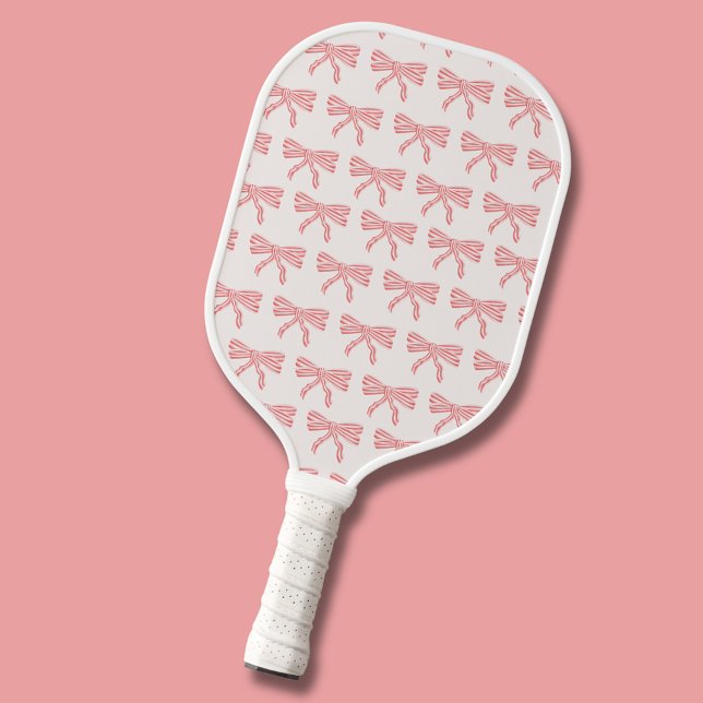 Palas De Pickleball arco rayado rosado de bonito (Pink feminine bow aesthetic, coquette pickleball paddle.  Pattern to both sides. )