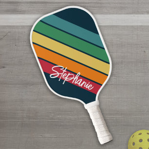 Palas De Pickleball Arcoiris de patrón de banda retro - Nombre de guió
