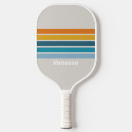 Palas De Pickleball Arcoíris Retro a través de Rayas con Nombre