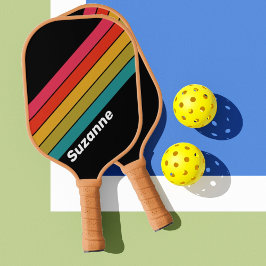 Palas De Pickleball Arcoiris retro de medianoche con nombre