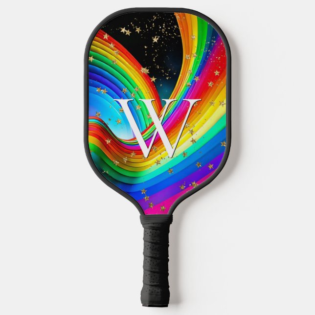 Palas De Pickleball Arcoiris y estrellas de oro justos (Reverso )