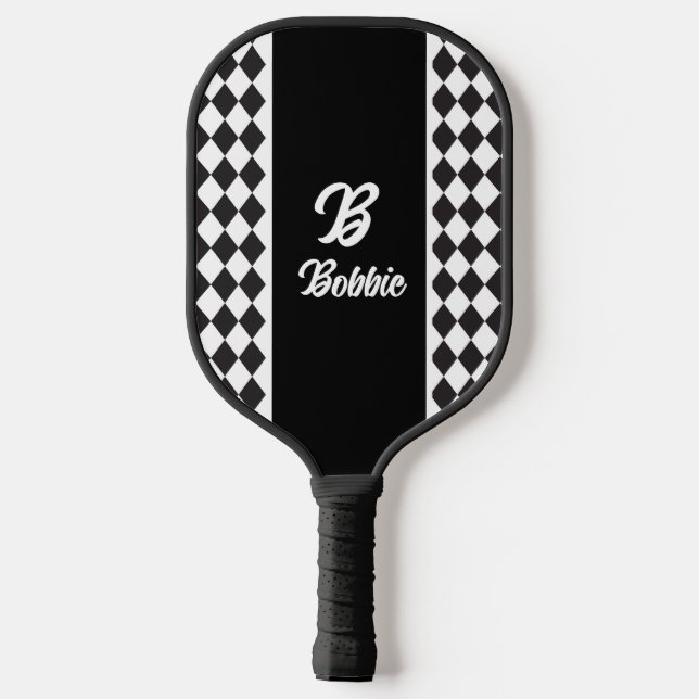 Palas De Pickleball Argyle monocromo en blanco y negro (Reverso )