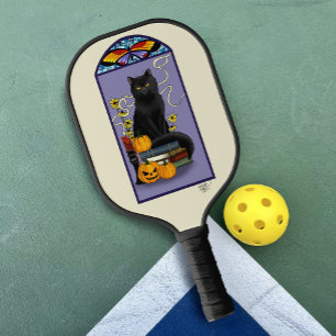 Palas De Pickleball Art Nouveau Gato Negro Calabaza Púrpura Otoño Amar