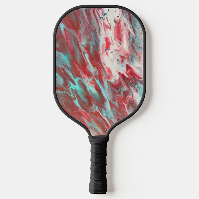 Palas De Pickleball Arte abstracto fluido de blanco rojo verde (Reverso )