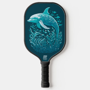 Palas De Pickleball Arte de delfín subacuático azul