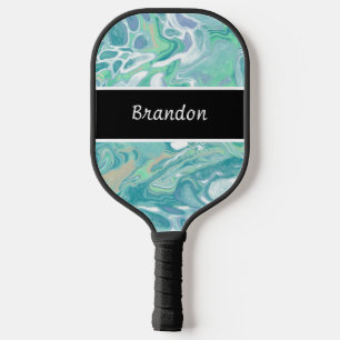Palas De Pickleball Arte fluido abstracto azul personalizado