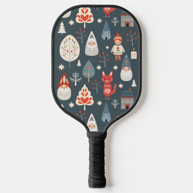 Palas De Pickleball Arte folclórico escandinavo con gnomos Navidades (Anverso)
