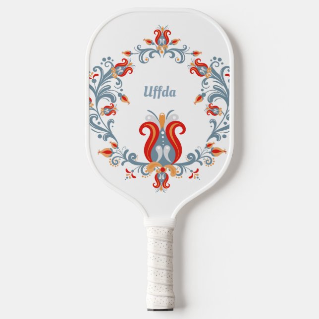 Palas De Pickleball Arte folclórico escandinavo Rosemaling | Uffda (Anverso)
