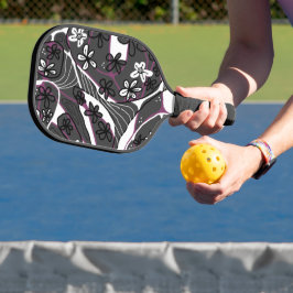 Palas De Pickleball Arte Neuro floral maximalista Magenta Gris Blanco