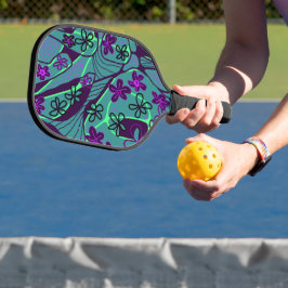 Palas De Pickleball Arte Neuro Floral Maximalista - Verde azulado Púrp