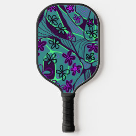 Palas De Pickleball Arte Neuro Floral Maximalista - Verde azulado Púrp