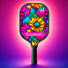 Palas De Pickleball Arte Pop Neon Personalizado de Flor de Margarita