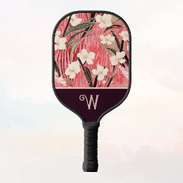 Palas De Pickleball Asian Floral Pink Peach White Chinoiserie Monogram