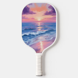 Palas De Pickleball Atardecer Lavanda Playa Océano Acuarela Púrpura