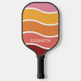 Palas De Pickleball Atardecer Ondulado Retro con Nombre